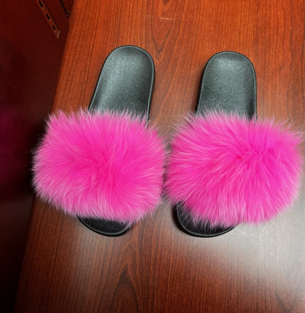 Hot Pink Furry Slides (Adults)