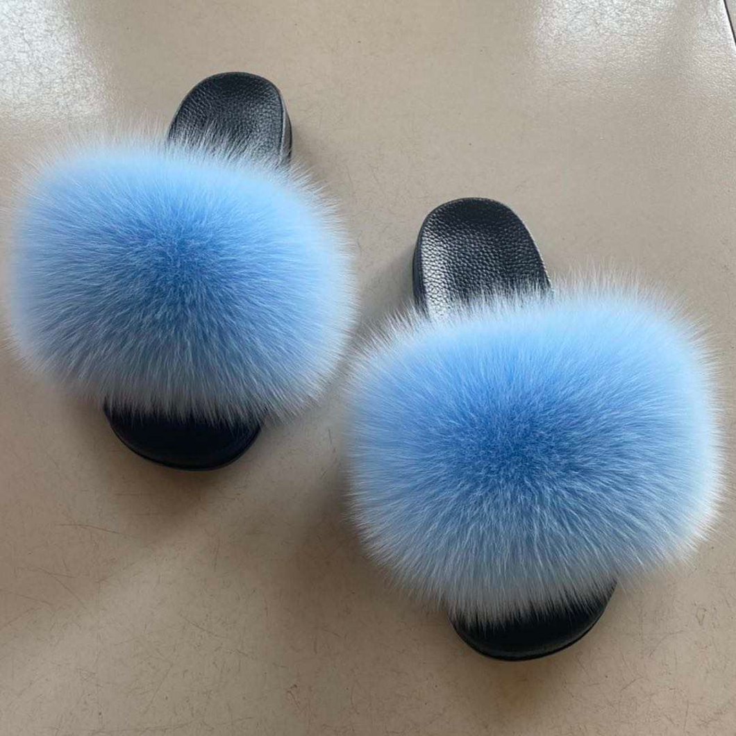 Baby Blue Furry Slides (Adult)