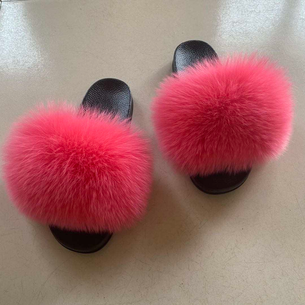 Punch Pink Furry Slides (Adult)