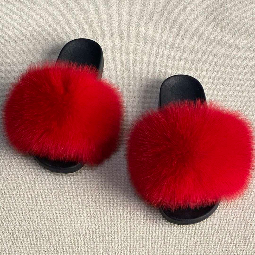 Red Furry Slides (Adult)