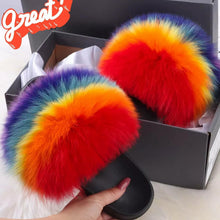 Load image into Gallery viewer, Rainbow Furry Slides (Adult)
