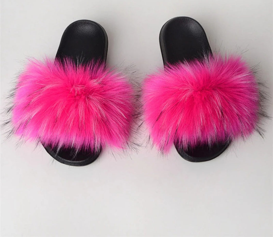 Pink (with white highlights) Furry Slides