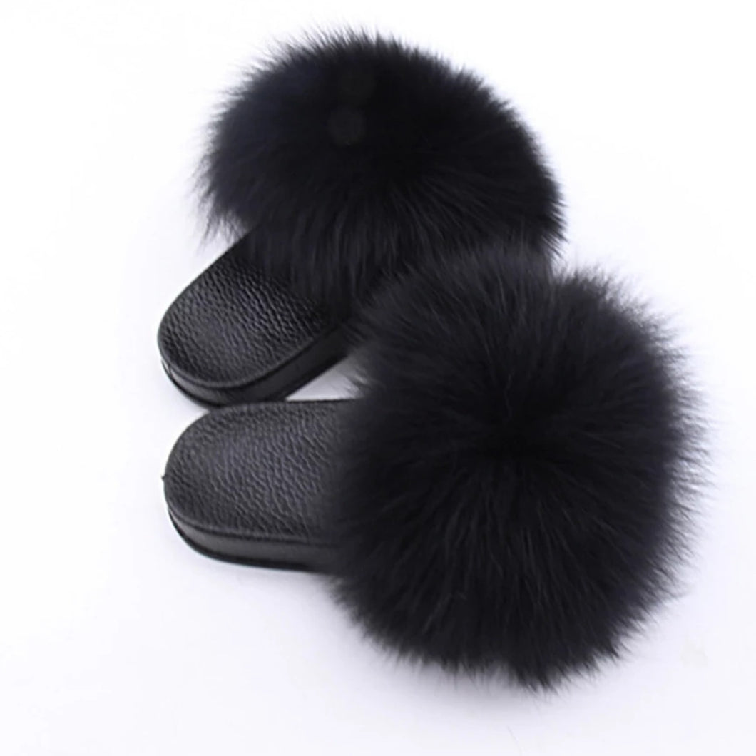 Black Furry Slides (Kids)