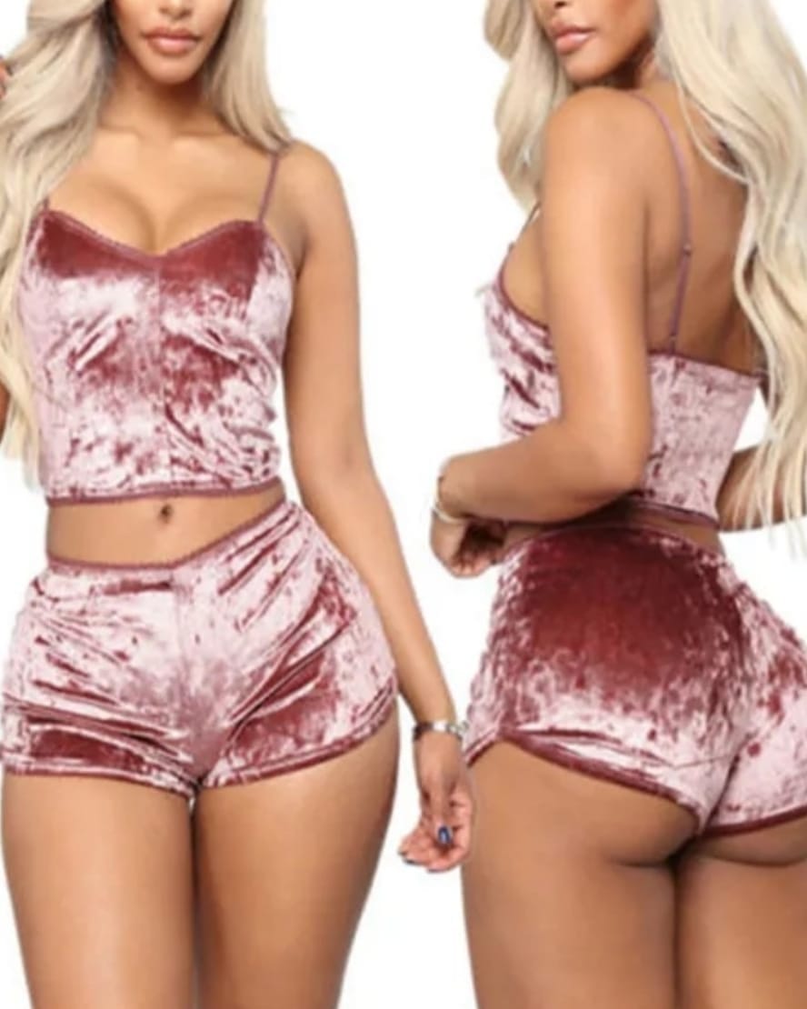 Exotic Velvet Spaghetti Strap Crop Top Set