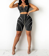 Load image into Gallery viewer, Striped Biker Shorts w/ Zipper Style Two-Piece Set
