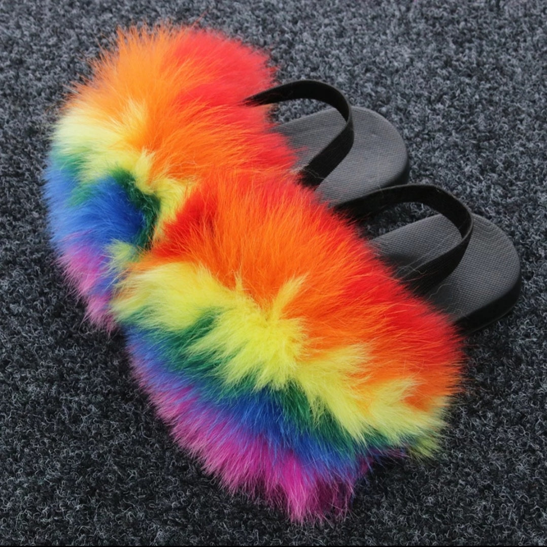 Rainbow Furry Slides Kids Z Babes Fashion All Natural Hair Care