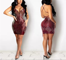 Load image into Gallery viewer, Backless Lace-up Sequined Cocktail Party Dress
