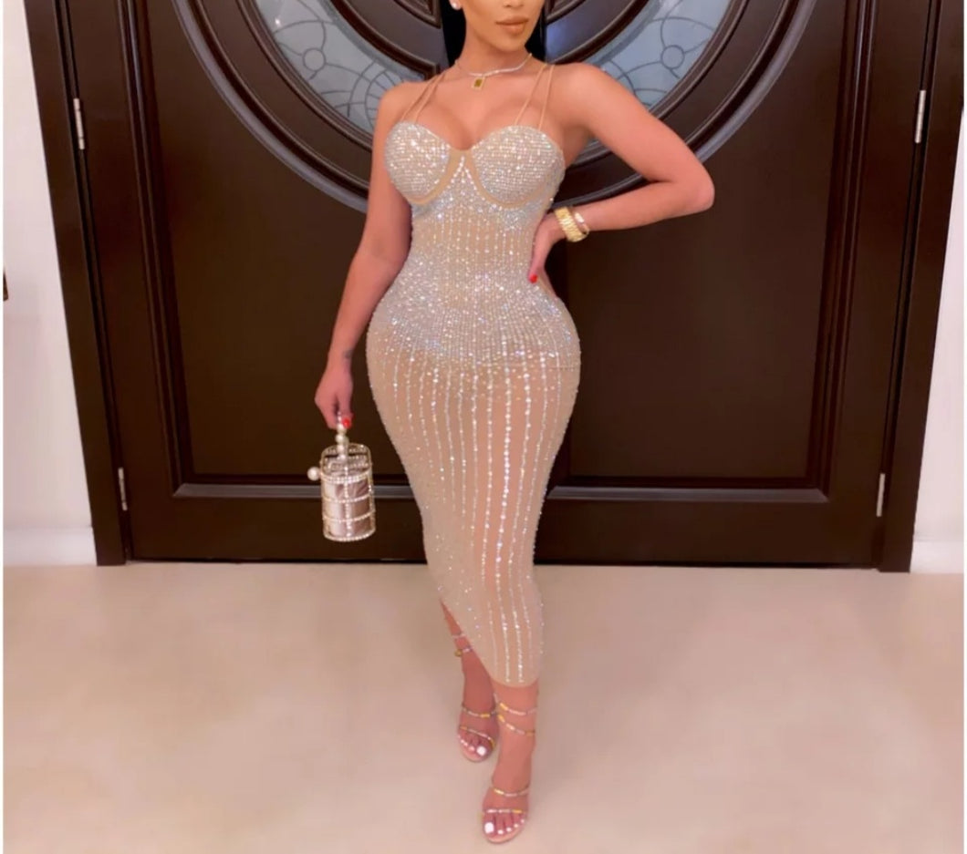 Bonnie Glam Rhinestone Pencil Dress