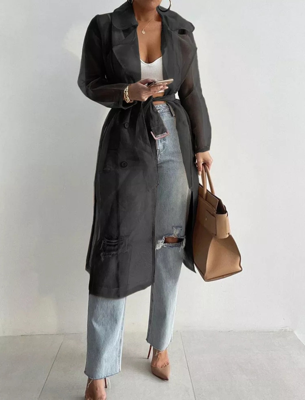 Chiffon Sheer Trench Coat